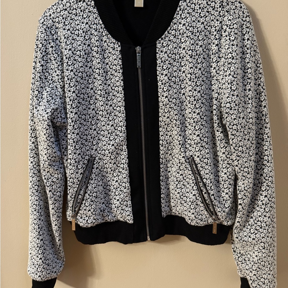 Micheal Kors Black & White Floral Bomber Jacket - Women's